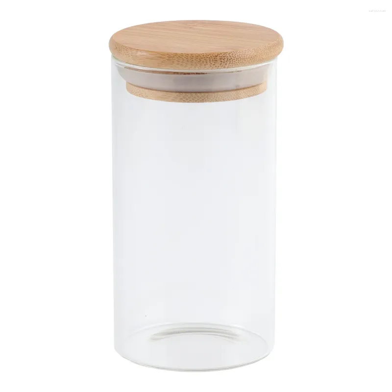Garrafas de armazenamento Jar Jar de doces de vidro para especiarias recipiente de tampa de bambu com tampas cozinha de biscoitos e 300ml