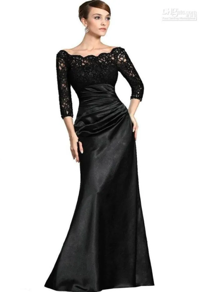 黒いレースの袖の母の花嫁のイブニングドレス沖のビーズがレディースのためのフロアレングスプロムガウンドレスChr3361331
