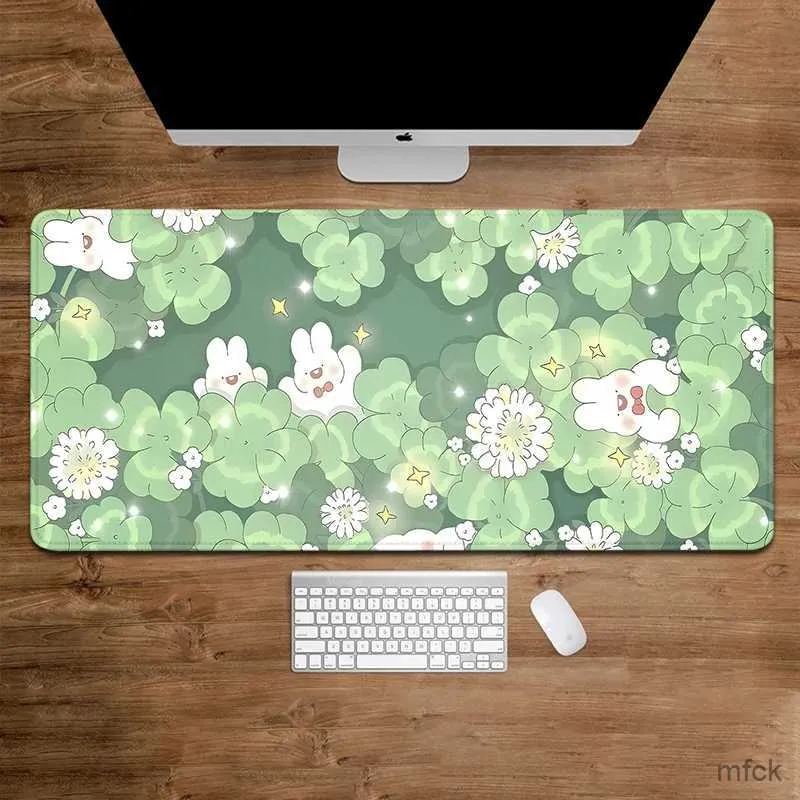 Mouse Pads Wrist Rests Green Mouse Pad Cute Floral Large Size Overlock Mousepad Cute Kawaii Gaming Accessories Mouse Mat Cartoon Computer Desk Mat