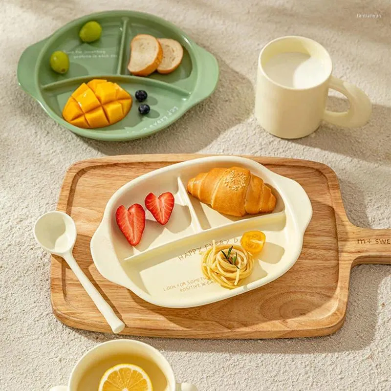 Teller Doppelohr -Trennerplatte Keramik drei Fächerschalen Buchstabe Feste Farbe Snackplatte Frühstücksfrüchte Salat Brotschale