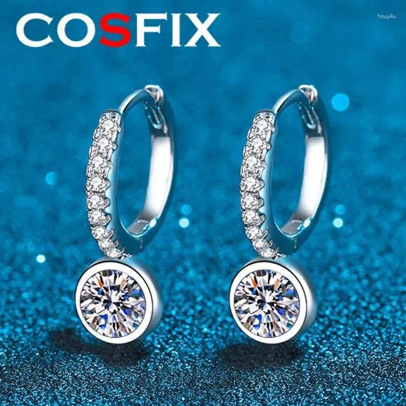 Kolczyki stadninowe Cosfix 0,5 ct Dolor Moissanite Hoop dla kobiet biżuteria hipoalergiczna 925 Srebrne srebrne złoto białe złoto