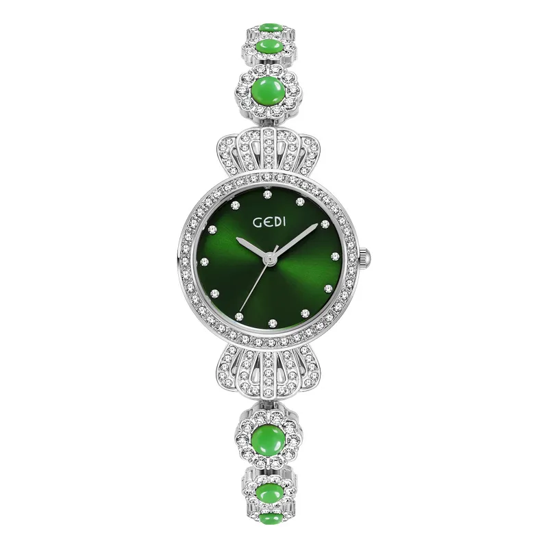 Reloj de moda, reloj de mujeres, lujo ligero, sensación de alta gama, jade y reloj de piedra, reloj de diamante de diamante completo de mujeres, reloj impermeable C2