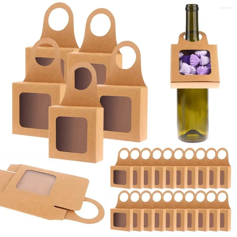 Gift Wrap 25Pcs Kraft Paper Wine Bottle Box Year Foldable Candy Boxes Visible Window Wedding Parties Favor