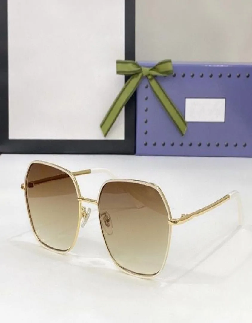 2022 Женщины Мужчины высококачественные солнцезащитные очки моды золотые металлические белые тонкие рамки Большой коричневый полигоны доступны с Box8158279