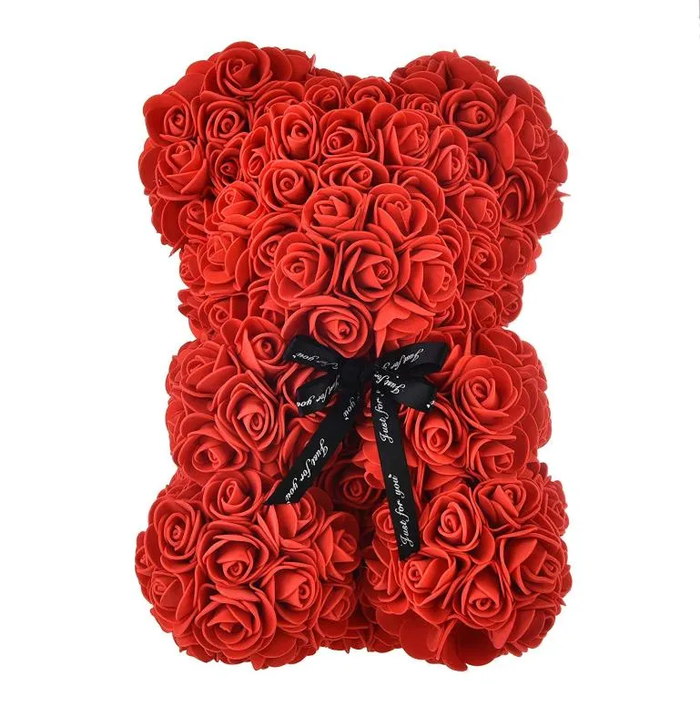 Rose Flower Bear helt monterad 10 tum Hugz Bear Artificial Flowers Gift för Mothers Day Valentines Day Jubileum Bridal Show5391327