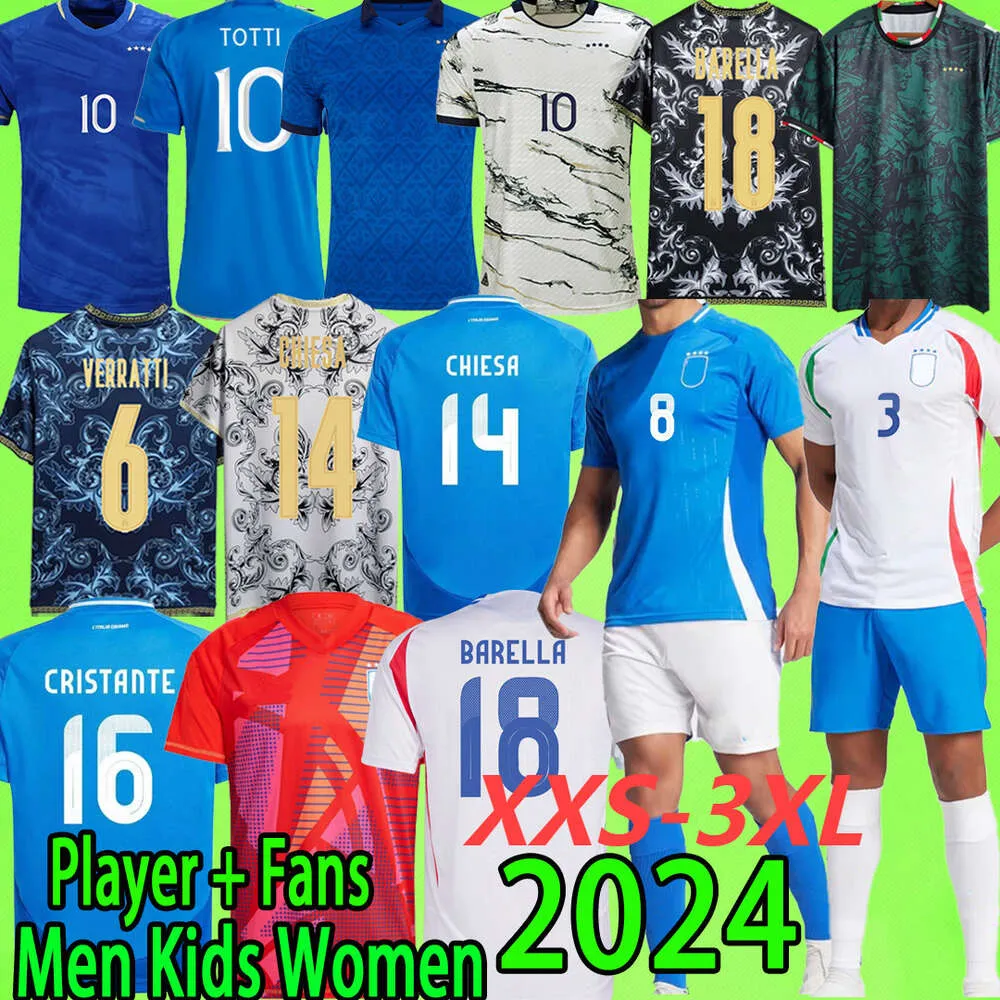 2024 Italië Soccer Jersey Player Versie Men Women Kids Kit Totti Donnarumma Chiesa Barella de Rossi R.Baggio Scaca Raspadori Italia voetbalshirt 22 23 24