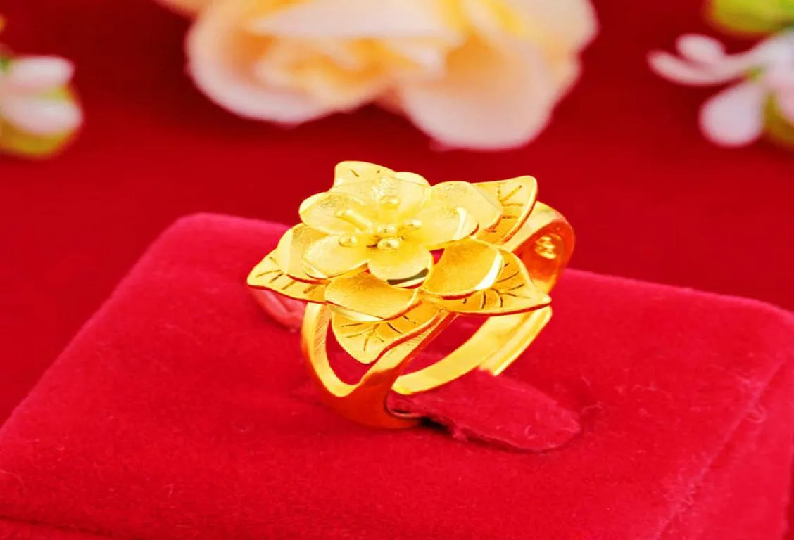Women039s Rose 24k Gold Plated Cluster Rings JSGR014 Fashion Wedding Gift Women Yellow Gold Plate Jewelry Ring9008420