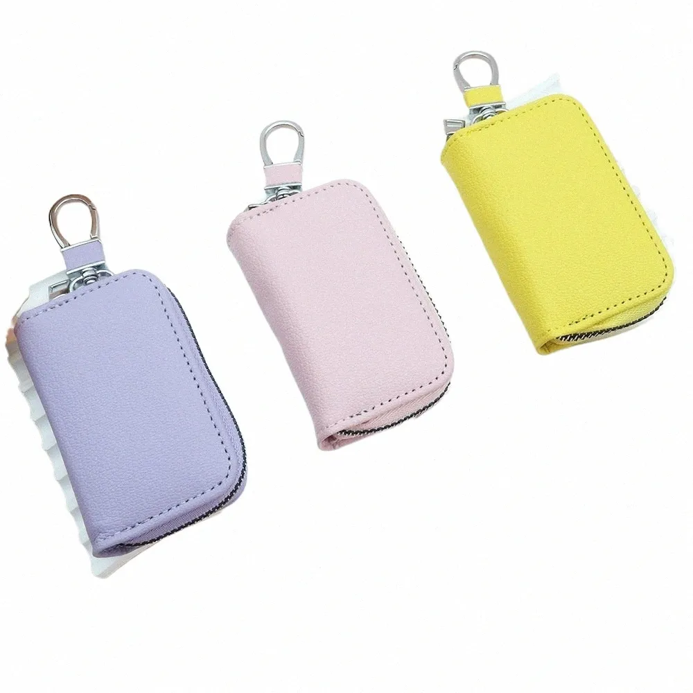 Leather Key Organizer Wallet - Zipper Keychain Case for Men Women, Keys ...