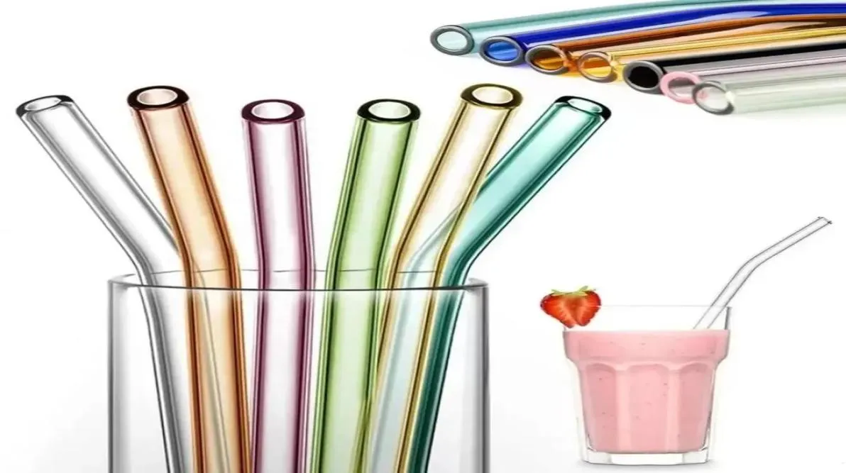 Dhl Paies de verre colorées Paille de consommation réutilisable de la paille écologique écologique Borosilicate Paille en verre Barau de bois 06215215198