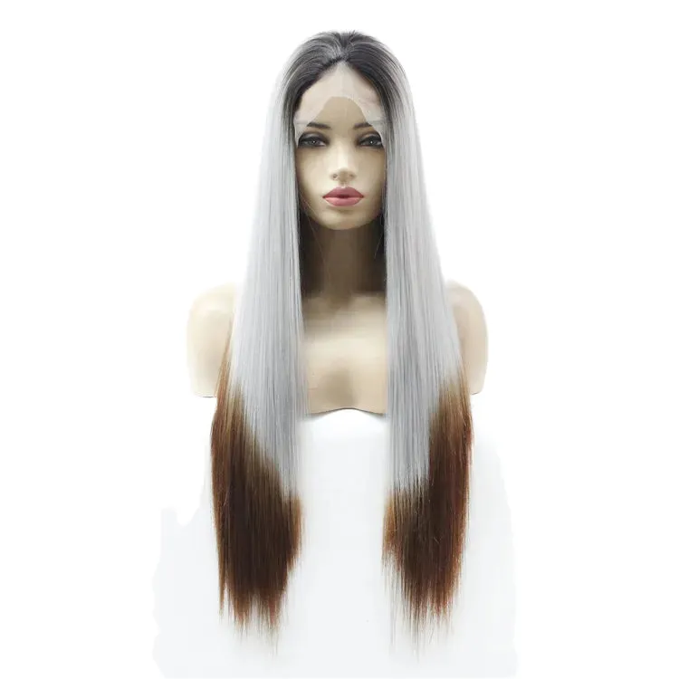 かつらの卸売26インチ合成レースウィッグシミュレーションヒューマンヘアレースウィッグシルクストレートペルークーナチュラルストレートレミーヘアグラデーションカラー歓迎