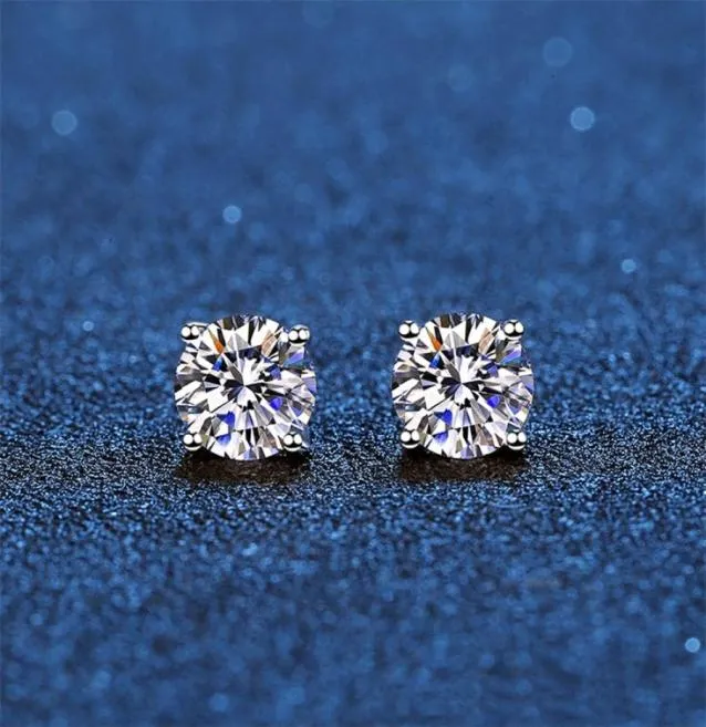 Real Stud Earrings 14K White Gold Plated Sterling Silver 4 Prong Diamond Earring for Women Men Ear Stud 1ct 2ct 4ct 2207139076200