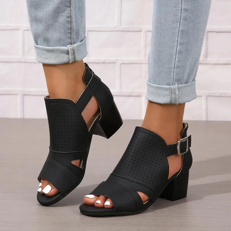 Scarpe eleganti per il piacere per le donne sandali spessi sandali talloni spessi sandali a punta di punta in bocca a bocca aperta Zapatos Mujer 2024