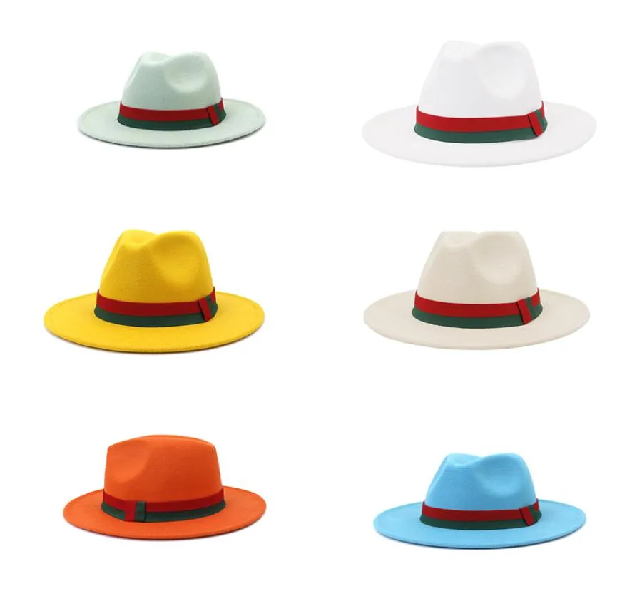 Trend Cream Wool Felt Fedora Hats com banda de fita de retalhos Vintage Moda Men Jazz Felt Cap Women Panamá Partido Hat8632545