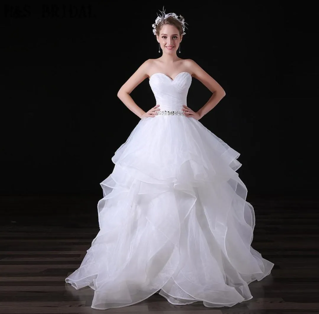 Sweetheart Diamonds Organza Wedding Dresses Charming White Tiered Cheap Custom Made Real Image Bridal Bowns A0296626847