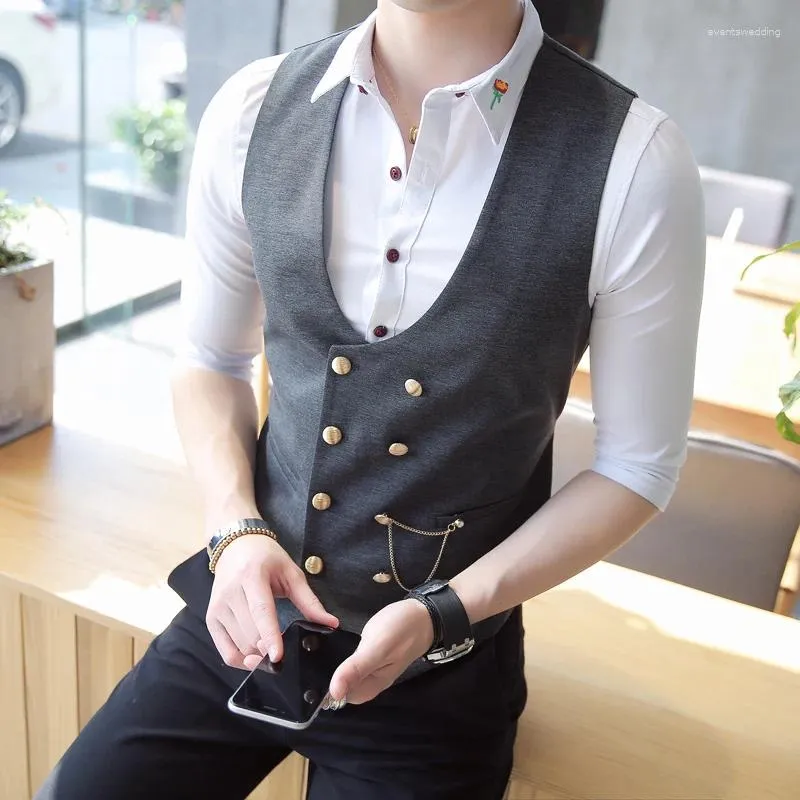 Мужские жилеты 2024 Mens Suit Vest Double Button Smart Casual жилет мужчина Leisure Высококачественный плюс размер S-5XL