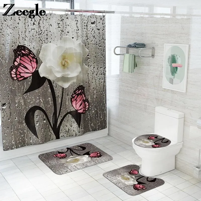 Mattes de bain Mat à fleurs Mat de bains de salle de bain étanche à rideau de shouwer Tapis de toilette Tapis de toilette Home Decor