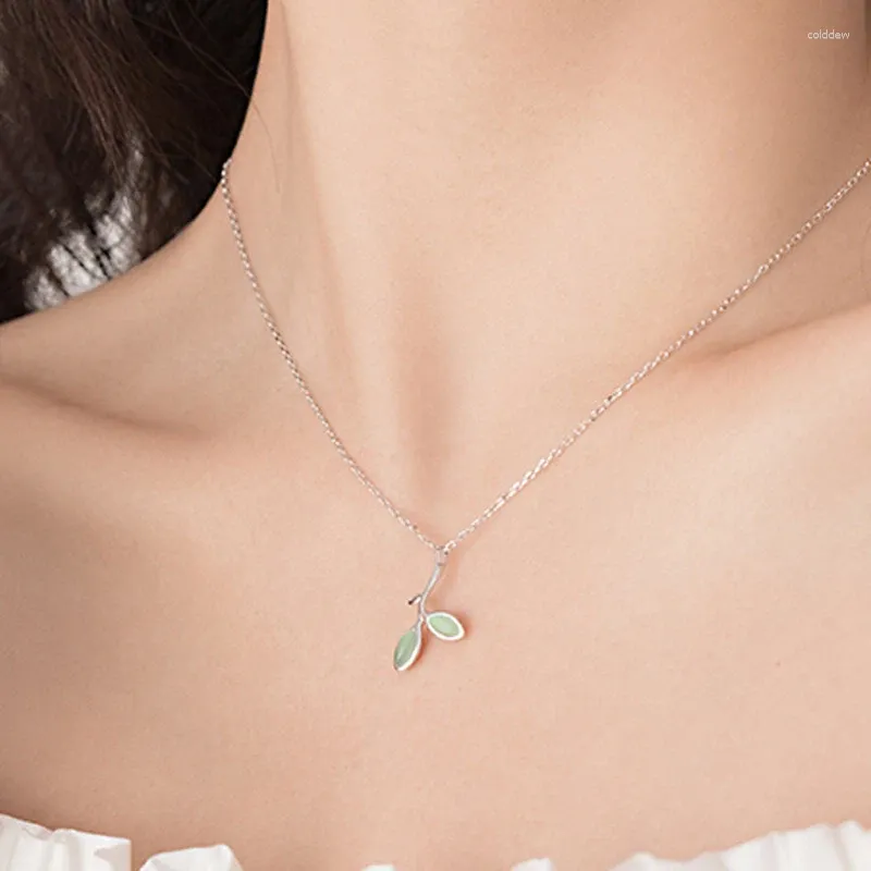 Pendanthalsband 925 Sterling Silver Necklace For Women Friend 2024 Opal Sprout Leaf Simple Luxury Korean Jewelry Wedding Party Gift