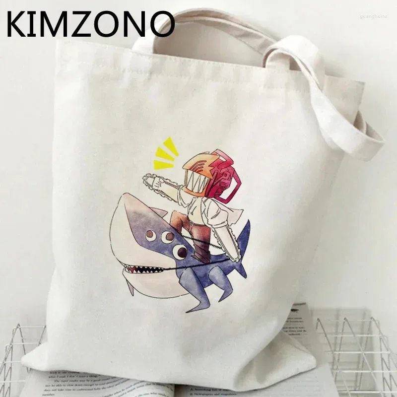 Shopping Bags Chainsaw Man Bag Shopper Bolsa Jute Canvas Reusable Sacola Compra Sac Tissu