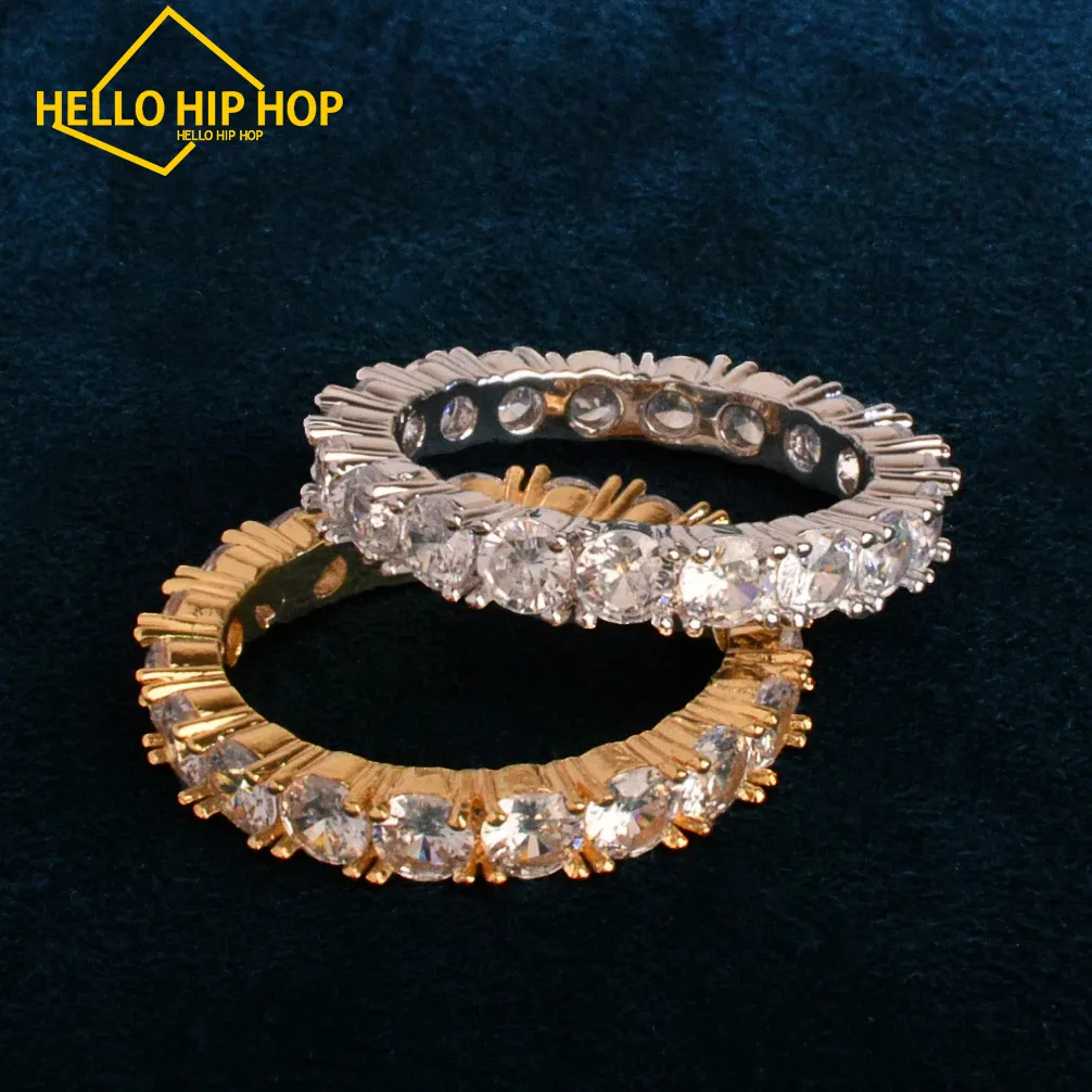 Solitaire Tennis Men's Ring Copper Charm Gold Color Cumbic Zircon Rings Iced Women Fashion Hip Hop Bijoux