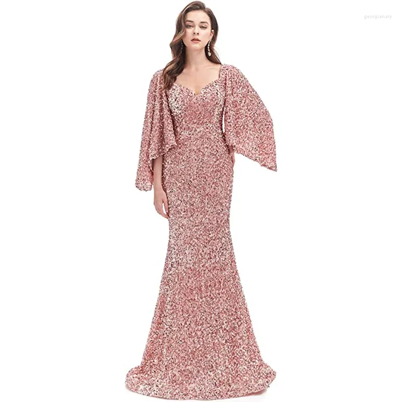 Party Dresses Women's Long Sequin Formal Evening Dress Sweetheart Full Sleeves Wedding Bridal Robe Zipper Back Mermaid Sweep Train Female