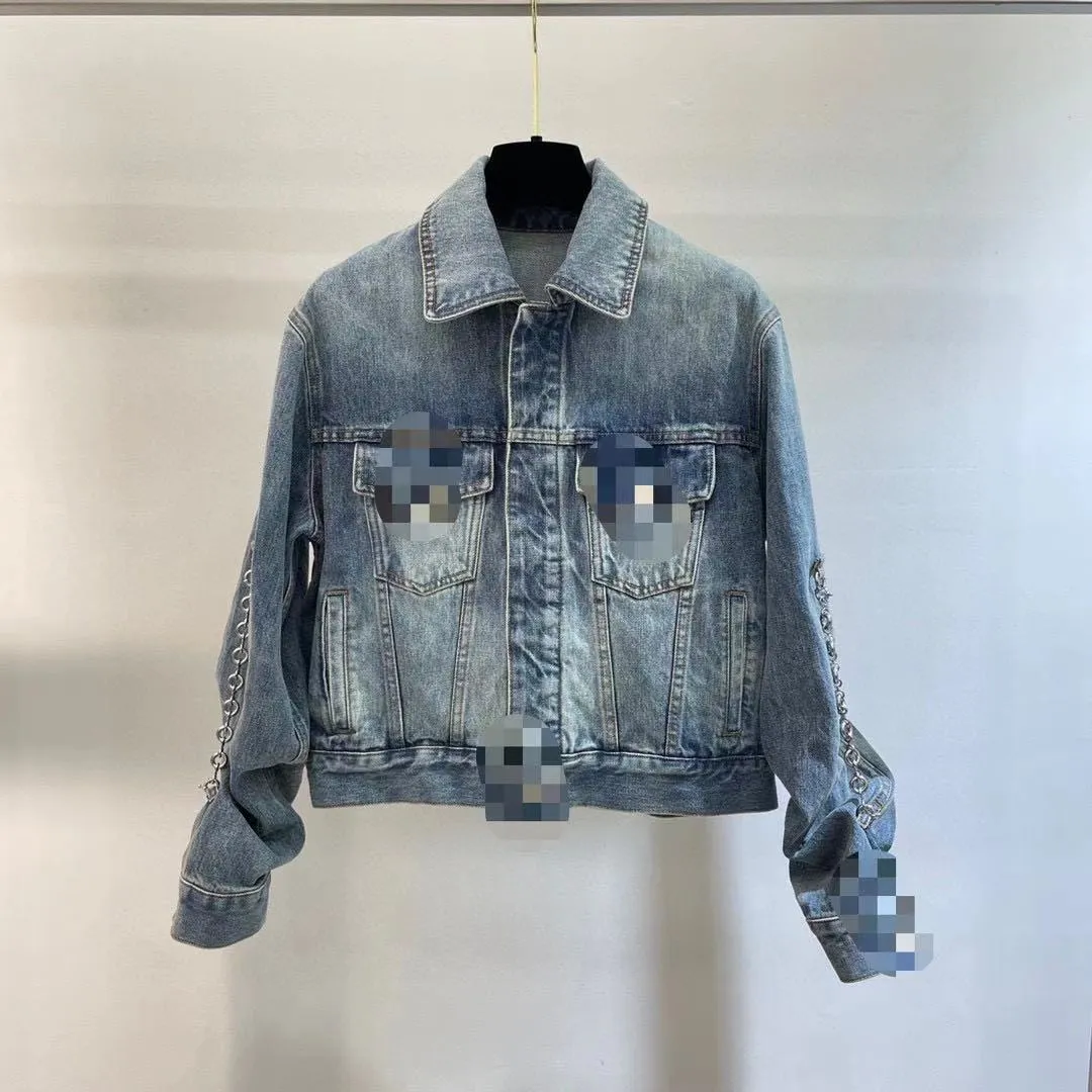 2024 Blue Denim Jacket Revers Hals Frauenmängel Designer Langarmketten Frauen Strickjacken 4151