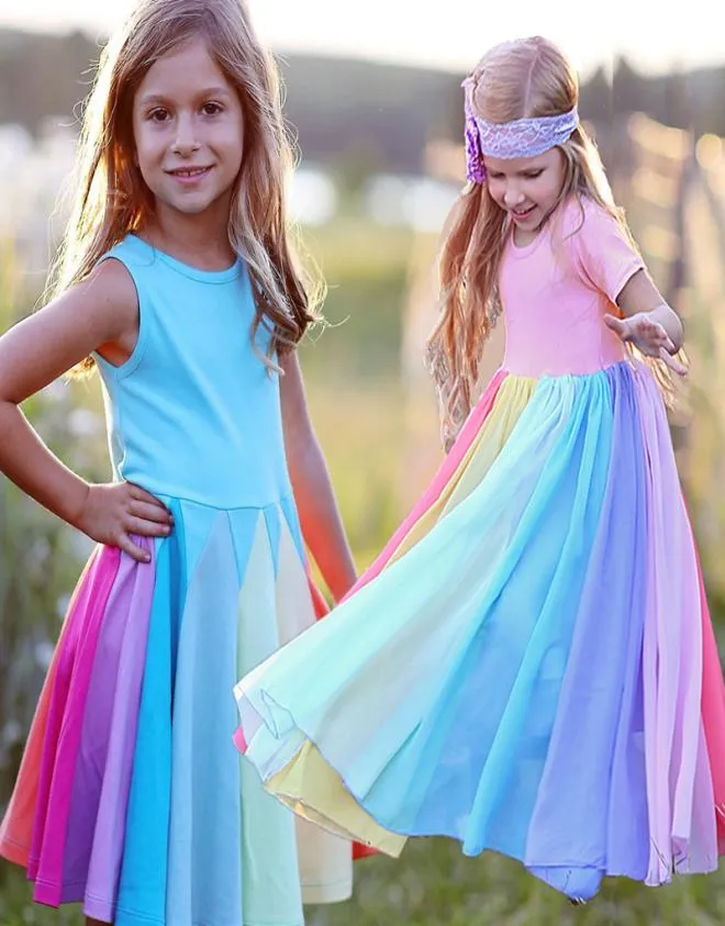 2021 Spring Girls Kleed Gloednieuwe aankomst Kinderen Pastel Rainbow Dress Cotton Anklelength Princess Dress For Girls Casual Clothing6541713