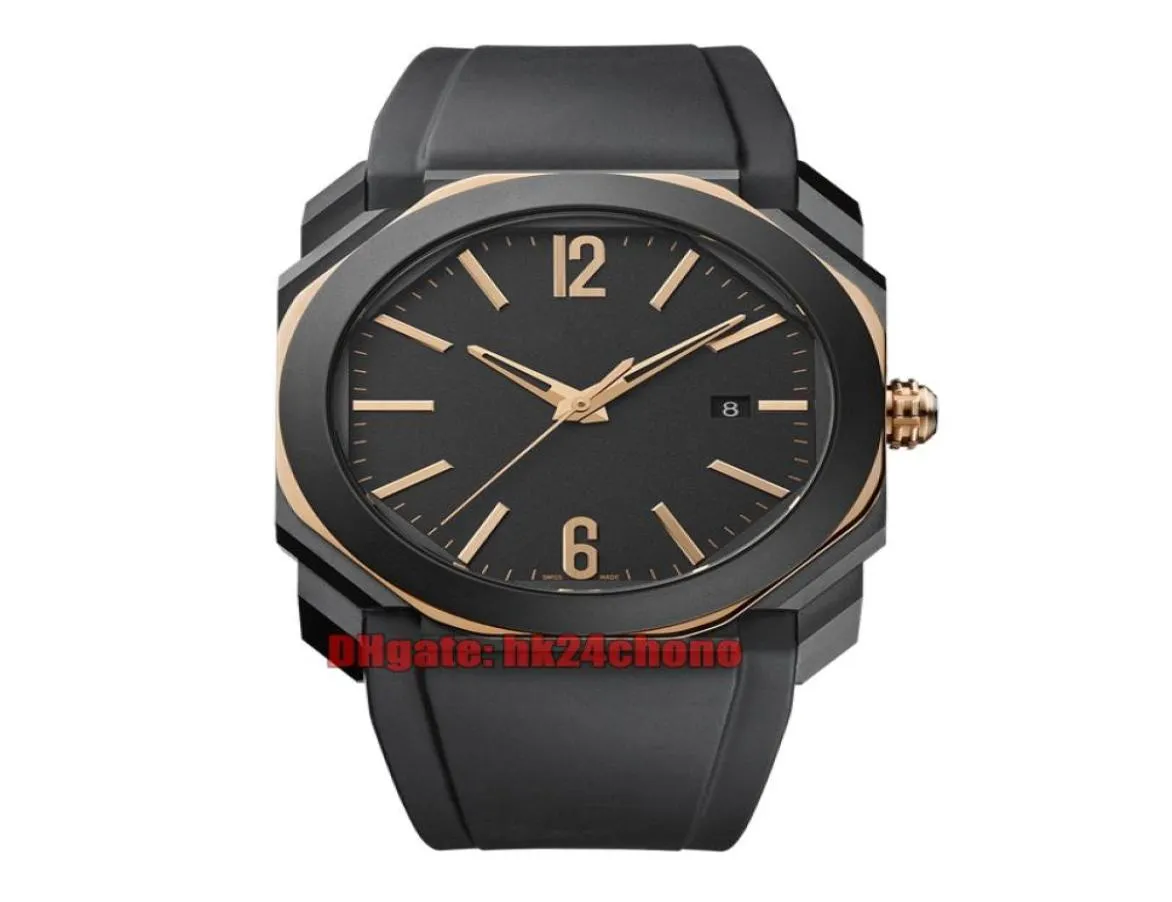 14 Styles Watch 103085 Octo Solotempo DLC Rose Gold A2813 Automatic Men039s Watch Black Dial Rubber Strap Gents Sport Bristwa9694968