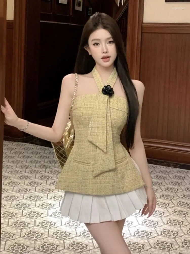 Werkjurken Hoogwaardige zomer Elegante mode Kleine geur 2 -delige set vrouwen sexy top geplooide rok pakken Koreaanse zoete twee pice sets