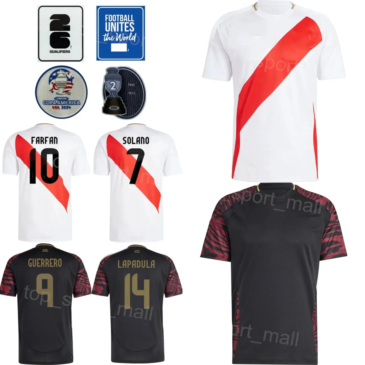 24 25 Copa America Peru 7 POLO Soccer Jersey National Team 10 FARFAN 20 FLORES 3 CORZO 6 TRAUCO 1 GALLESE 11 RUIDIAZ 18 CARRILLO 7 SOLANO Football Shirt Kits Black White
