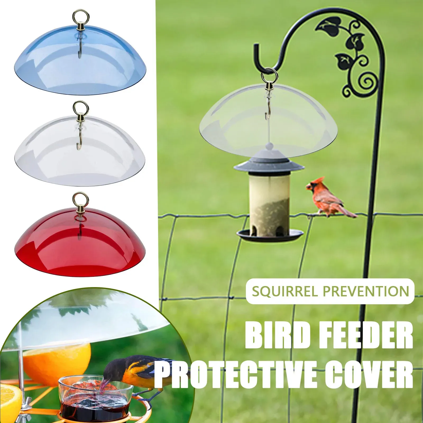 Bird Feeder Clear Protective Dome Anti-quirrel Rain-Proof Hummingbird Rain Protective Cover Hanging Bird Feeders With Hooks 240407