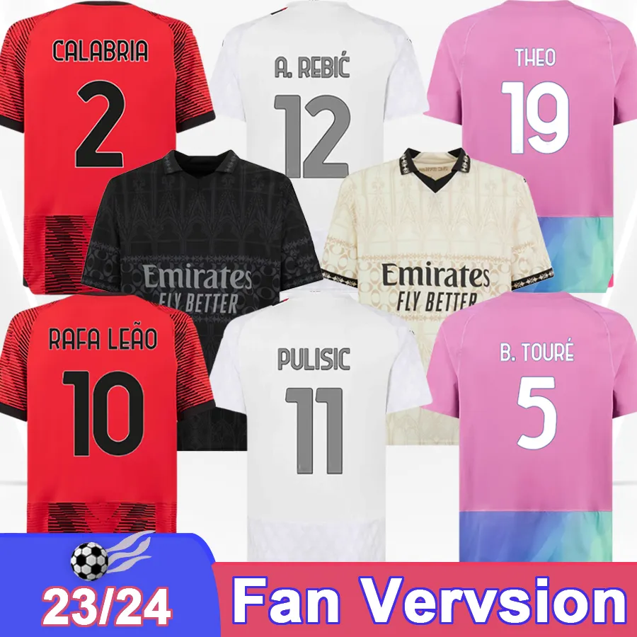 2023 24 Giroud Mens Soccer Jerseys Bennacer Pulisic Theo Rafael Lea Calabria Okafor à la maison 3e Shirts de football