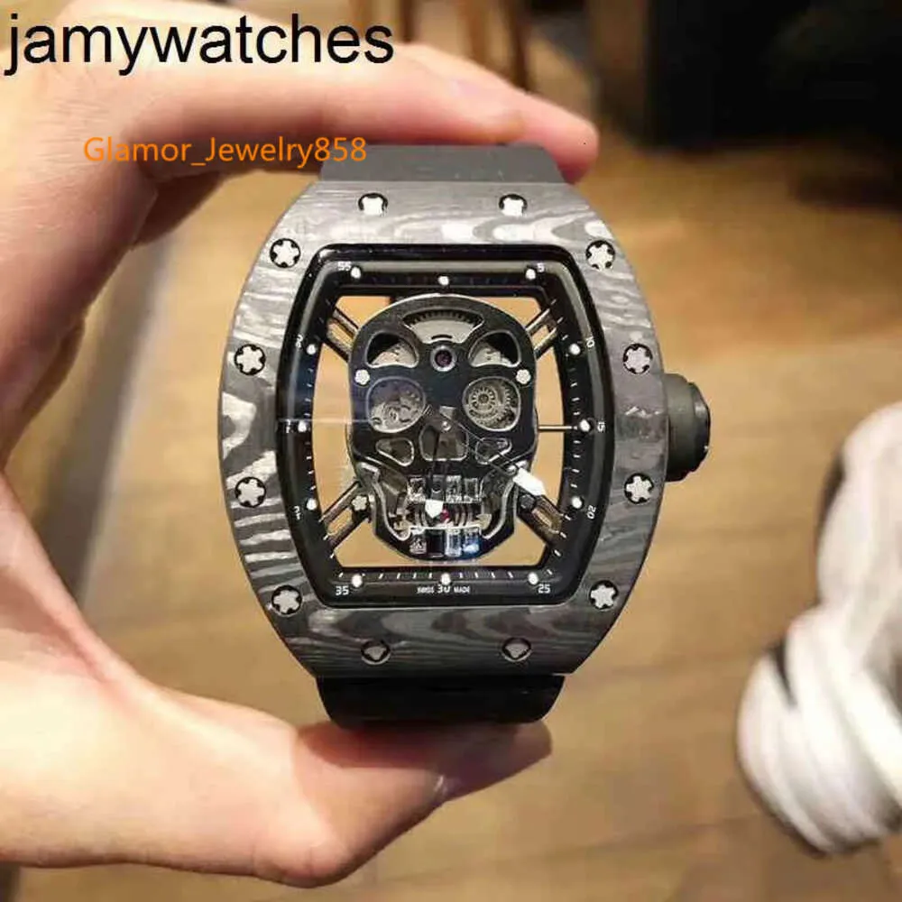 Watch Date Richardmill Mens Mechanical Business Leisure Rms052 Automatic Black Carbon Fiber Tape Fashion Swiss Movement Wristwatches