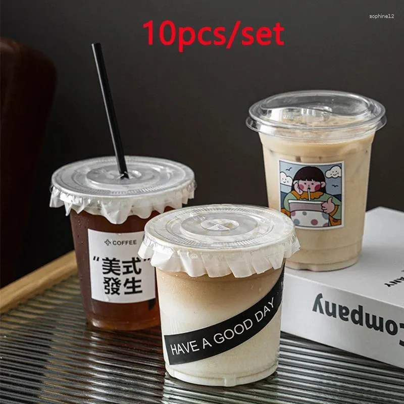 Storage Bottles 10pcs Plastic Drink Cup Coffee Milk Tea Beverage Latte With Lid Cold Shop Supplies