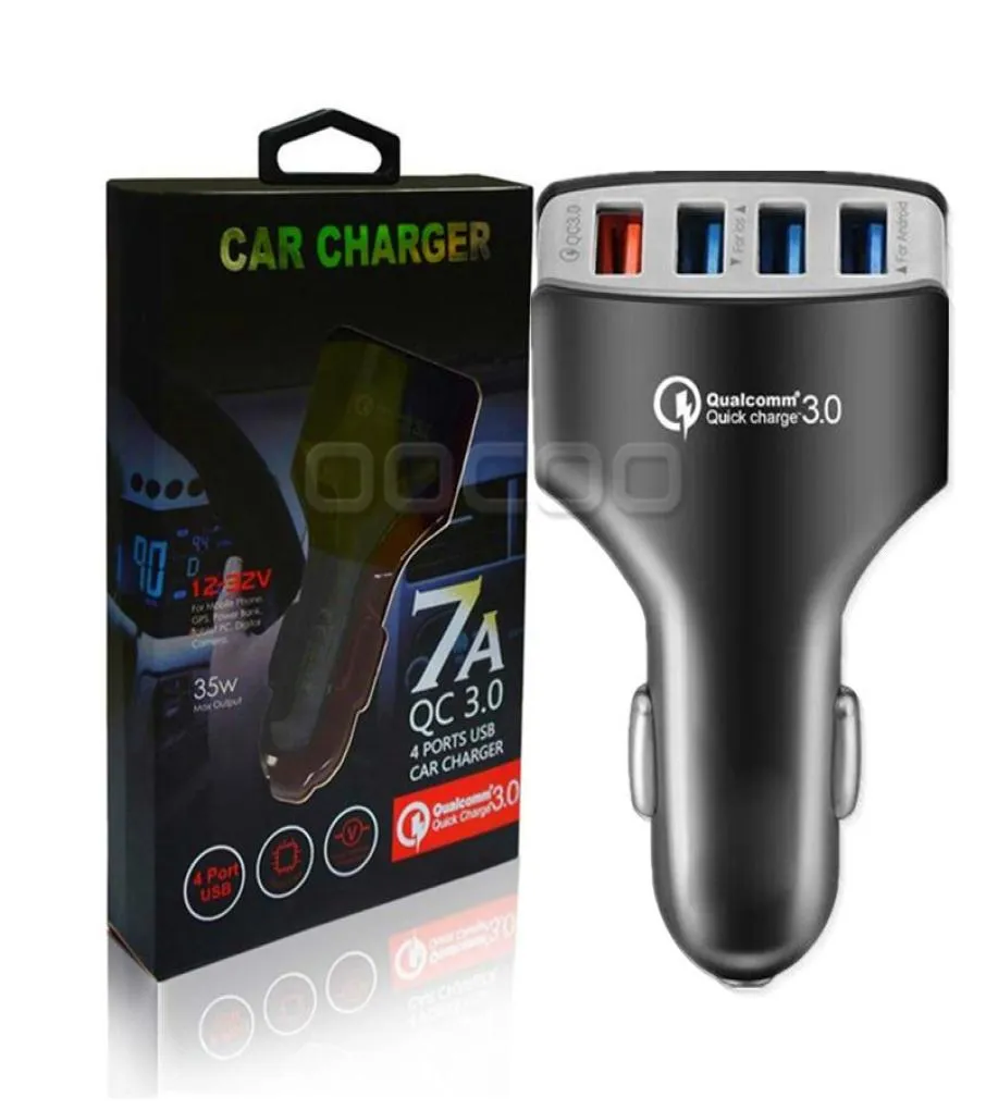 QC30 Car Charger Adapter 4USB Ports Fast Charging 5V 7A Power Adapter Quick Charge for Samsung Huawei Phone With Retail Package5390663