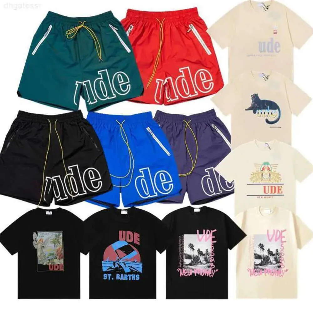 2024 Designer Rhude Tshirt Mens Shorts Beach Short Pants Womens Cotton Sleeve Shirts Casual Versatile Tees Shirt Quick Drying Breathable Mesh Ibj668