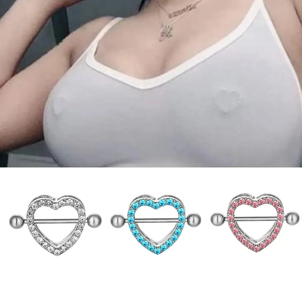 Love Heart Nipple Piercing Stainless Steel 1pc Crystal Sexy Ring Nails Barbell Body Pierced Jewelry Chest Decor Party 240407