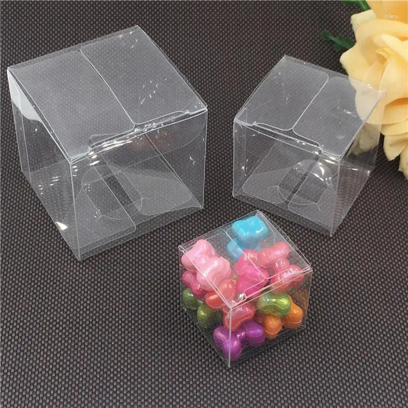 Presentförpackning 12 datorer olika storlekar transparent Clear Candy Box Square PVC Chocolate Boxes Wedding Favor Party Event Decoration