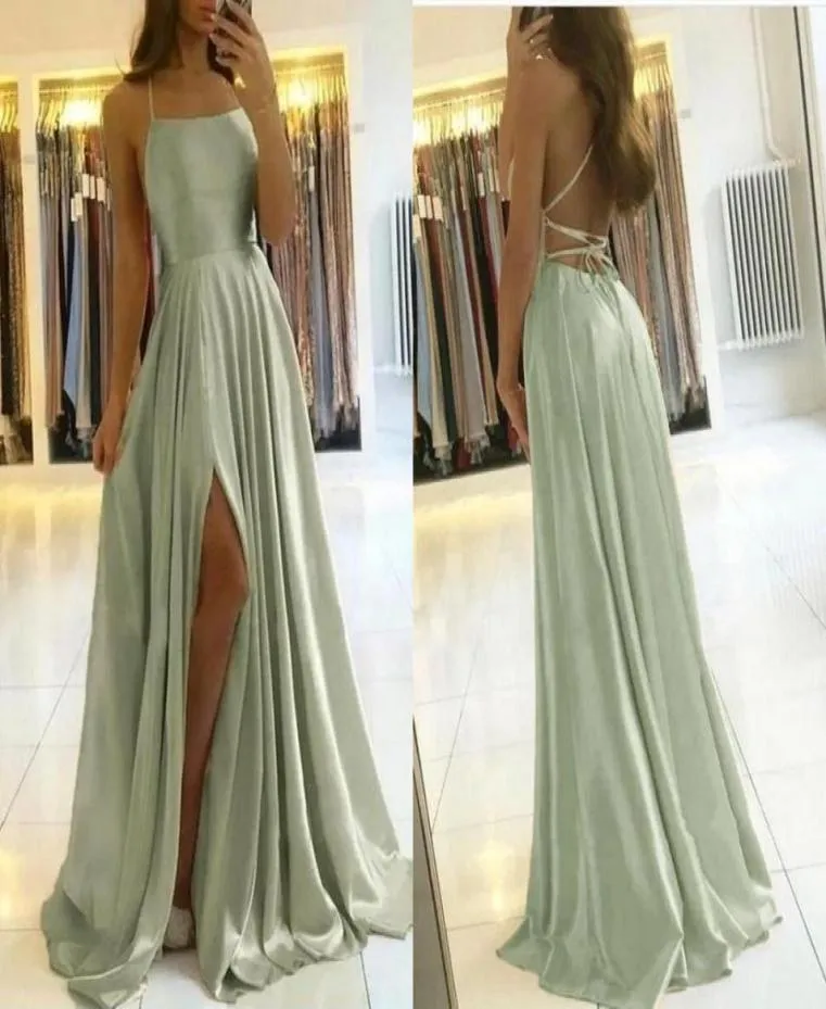 Sexy Backless A Line Evening Dresses 2022 Halter Neck Side Split Long Prom Party Gowns Bridesmaid Dress BC97915603368