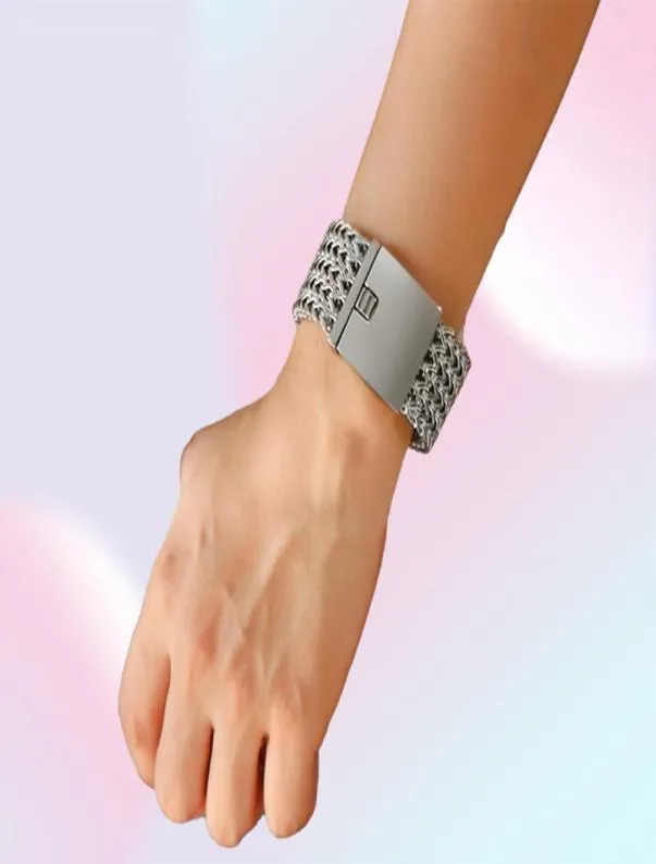 O ciężki punkowy bransoletka z szerokości 30 mm Mens Hiphop Silvercolor Stal nierdzewna Mesh Bracelet Brzesko Breatry Pulseras Pulseras 1013510