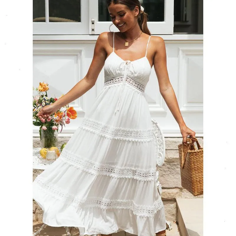 Womens Elegant Bohemian Strap Dress With Spring And Summer Lace Stitching Large Swing
