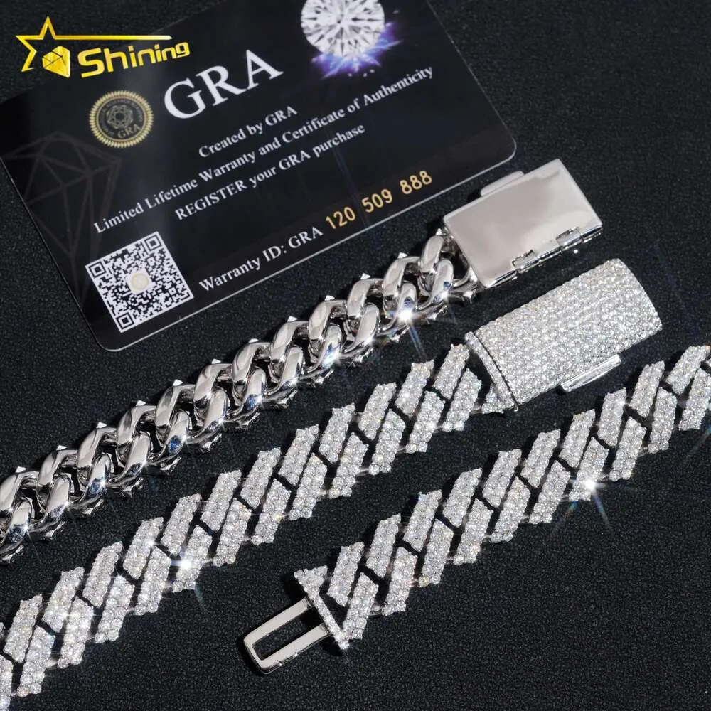 Bijoux hip hop brillant 15 mm 2rows conception de sterling sier gold plaqué diamant Moisanite Cuban Link chaîne