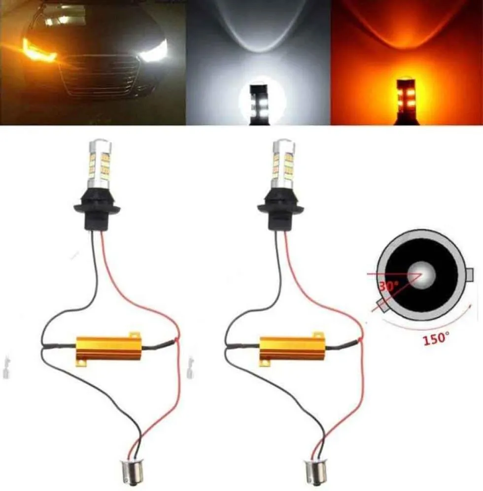 1156 BA15S BAU15S PY21W T20 Dual Color Whiteamber Switchback LED Turn Signal Erreur d'éclairage canbus avec résistance DRL9985594544721