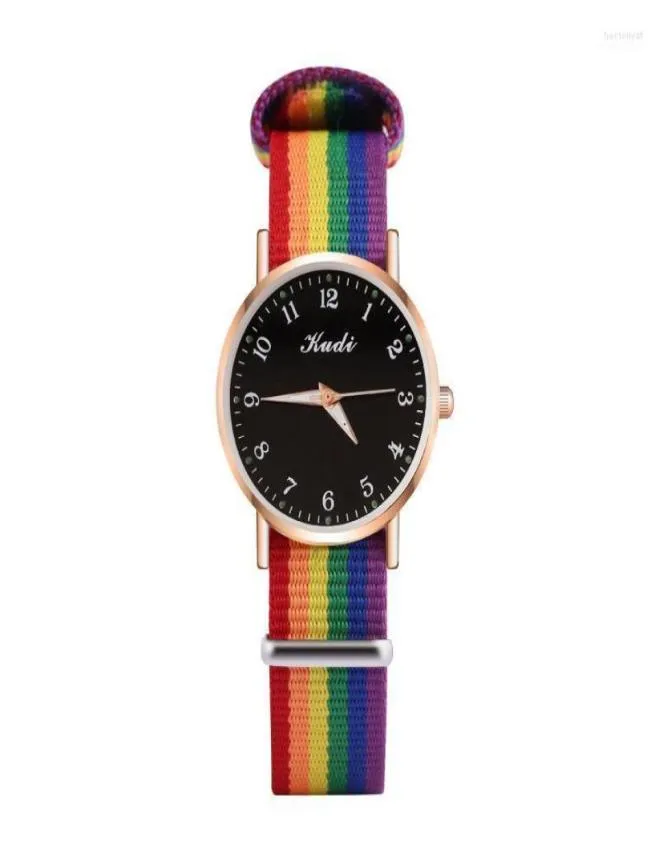 Wristwatches Luxury Women Quartz Watches Ladies Rainbow Color Fabric Belt Wristwatch For Stylish Waterproof Bracelet Watch Reloj M7450544