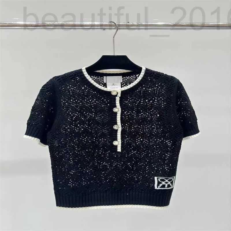 Women's T-Shirt designer 2024 summer new small fragrant style sweet and age reducing round neck hollowed out short sleeved knitted T-shirt for women's top H9CQ