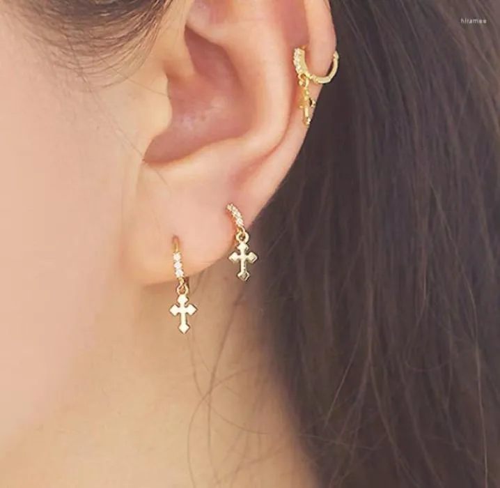 Hoop Earrings 925 Sterling Silver Fashion Zircon Mini Cross Ear Ring Ball Bone Buckle Cute Wild Girl Boy Jewelry2498738