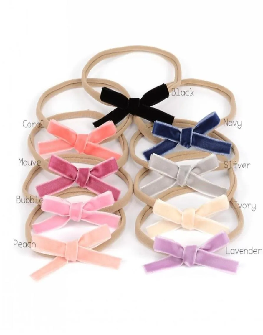 Handtied Velvet Ribbon Bows nylon pannband handgjorda mini båghårband för spädbarn Newbron Hair Accessory 18pcslot8888466