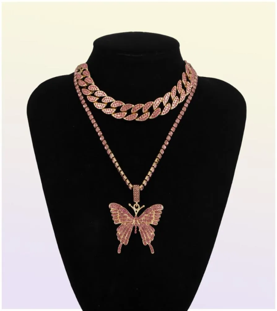 Łańcuch kubańska Big 3D Butterfly Projektant mody Luksusowe Diamonds oświadczenie wisiork Naszyjnik Choker dla kobiety dziewczyny bioder biżuterii 3146179