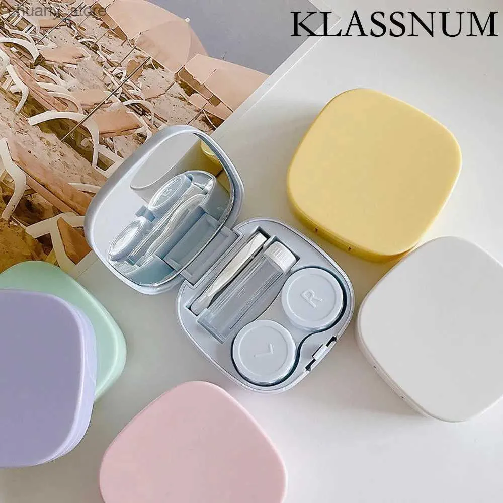 Solglasögon Cases Candy Color Contact Lenses Case Mini Portable Contact Lens Container med Mirror Tweezer Sug Stick Set for Travel Kit Holder Y240416