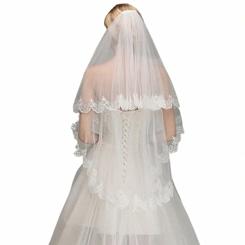 Babyonline Lace Edge حجاب الحجاب القصيرة الطول بطول اثنين من الحجاب مع مشط الزواج من Accories M51w#
