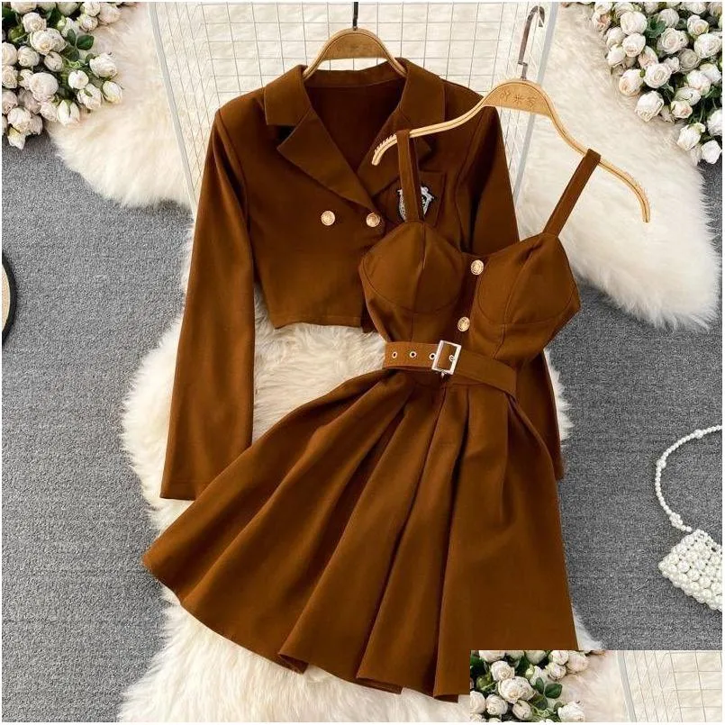 Two Piece Dress Large Womens Spring Set 2023 New Korean Fashion Coat Waist Wrap Trendy 230508 Drop Delivery Apparel Women'S Clothing Dh6Gi